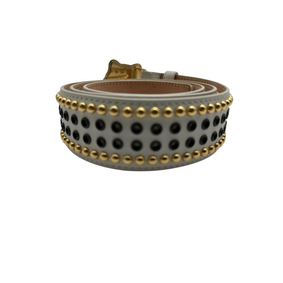 Versace Medusa Head Belt White Leather Gold Studded Made in Italy Size 90/36 - Picture 3 of 9